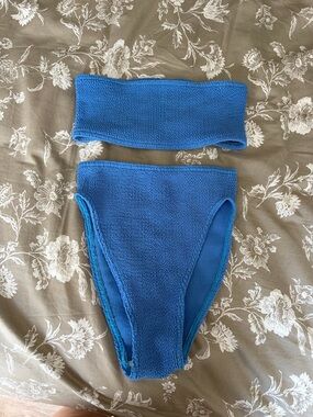 PrettyLittleThing Blue Textured Bandeau Bikini Set
